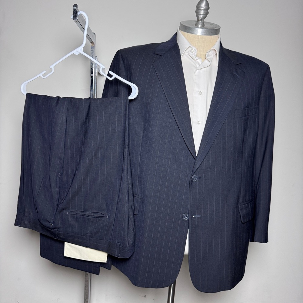 Brooks Brothers Suit Mens 48R W42 Navy Blue Pinstripe Wool 2 Button Notch Lapel